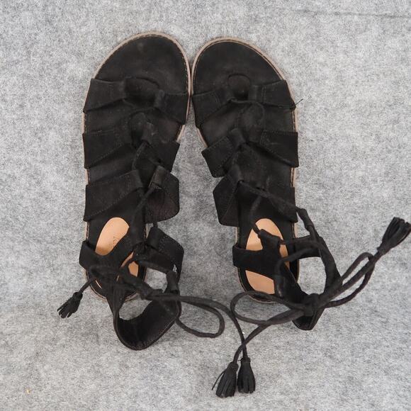Old Navy Shoes Womens 7 Sandals Fashion Gladiator Lace Up Tie Black Casual Flat - Picture 6 of 11